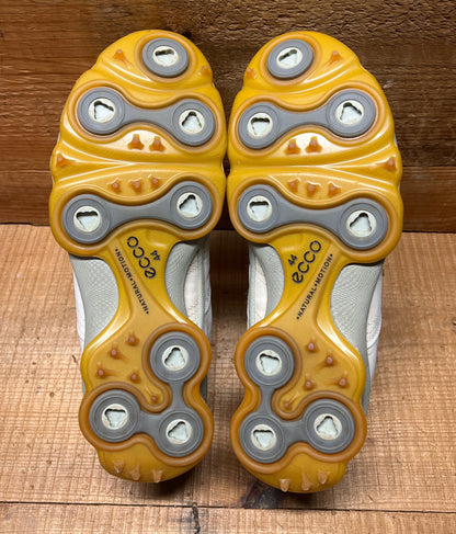 Men’s Ecco Biom Cleated Golf Shoe  44EU •White/Grey/Citron• Hydromax Yak Leather