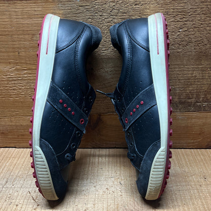 Men’s Ecco Street Premier Cleat-less Golf Shoe 46EU • Black/Red • Leather