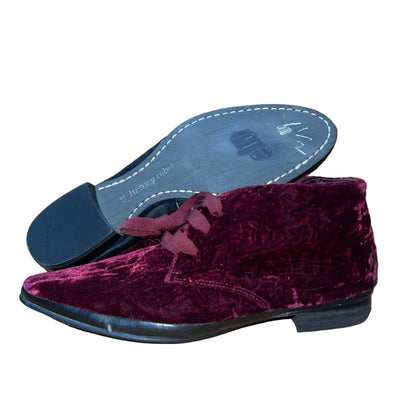 LUXURY REBEL Women's Three Eyelet Velvet Bootie 37 EU/US6.5-7 Dark Berry