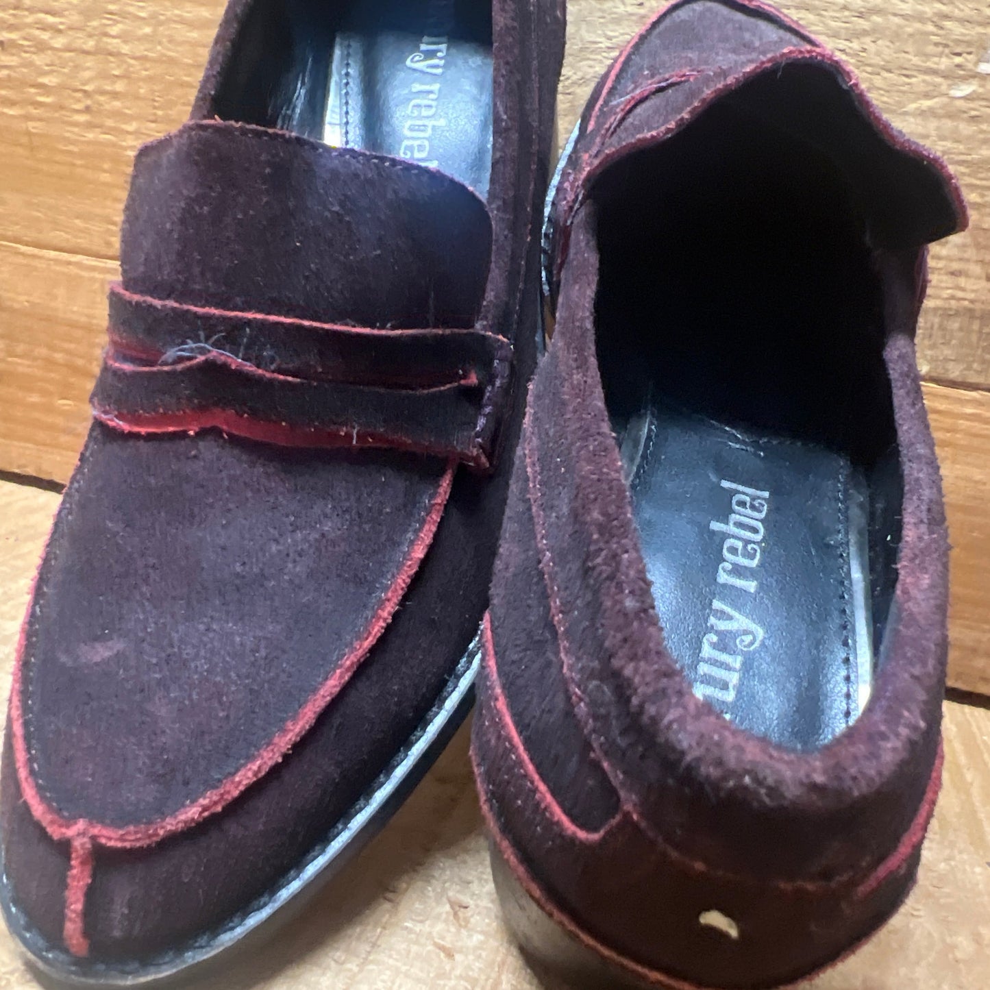LUXURY REBEL Women's Block Heel  Snip-toe Penny Loafer 37EU/US6.5-7 Coffee Suede Leather