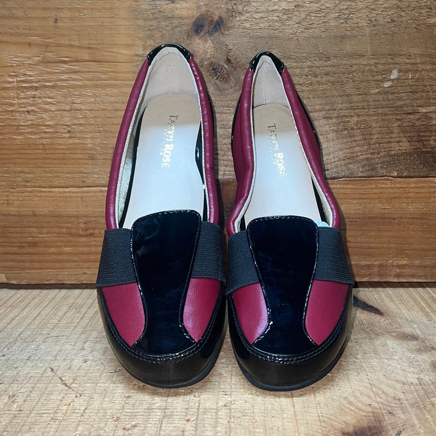 Women’s Taryn Rose - Traveler •Taurus •Leather Elastic-gore Slip on 6M  Red Napa /Black Patent