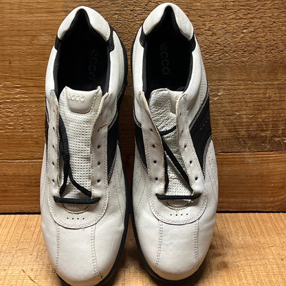 Men’s Ecco Hydomax Cleated Golf Shoe • White/Black ydromax Leather • Size 46