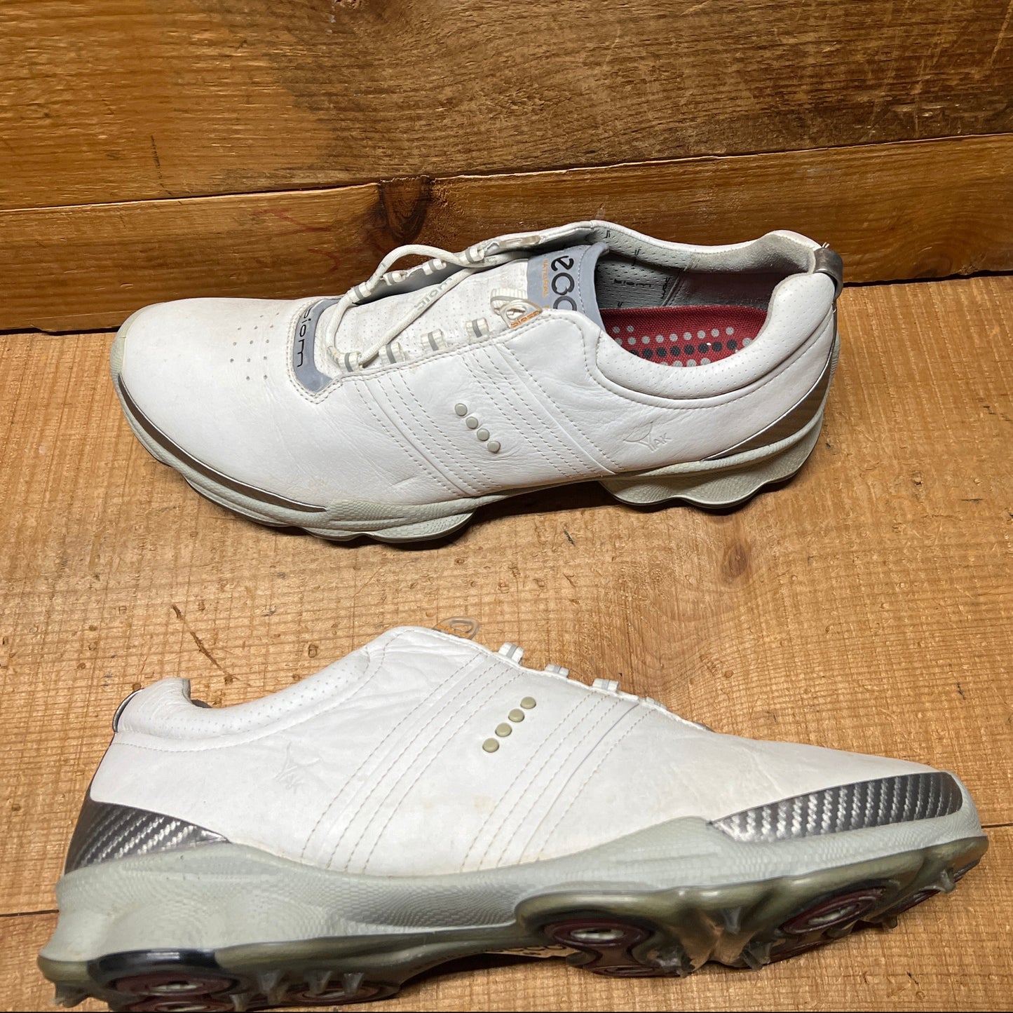 Men’s Ecco Biom Cleated Golf Shoe  46EU •White/Grey• Hydromax Yak Leather