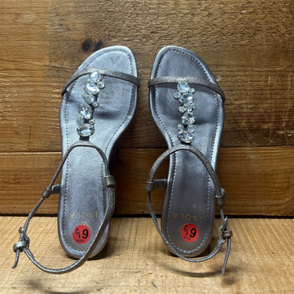 ISOLA Women's "Trista" Leather  T-strap Jeweled Sandal 6.5M Anthrancite Leather