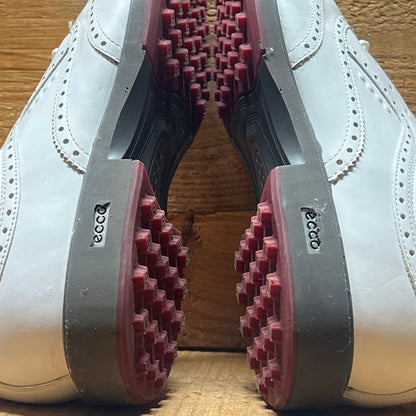 Men’s Ecco Wingtip Cleat-less Golf Shoe 46EU • White Hydromax Leather