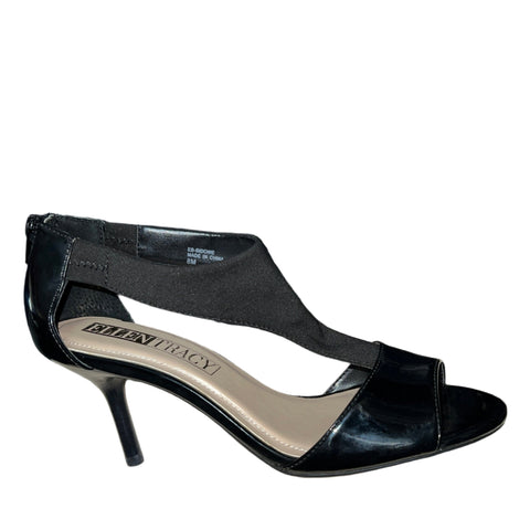 ELLEN TRACY Women's •Sidonie• Black Patent/Satin T Strapp Dress Pump 8M