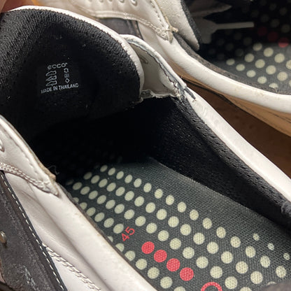 Men’s Ecco Hydomax Cleated Golf Shoe •White/Black/BronzeLeather • Size 45