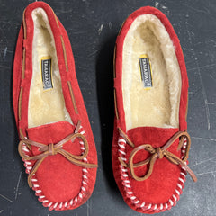 Women's Tamarac by Slippers International •Molly• Red Suede Leather Fleece-lined Moccasin 7M