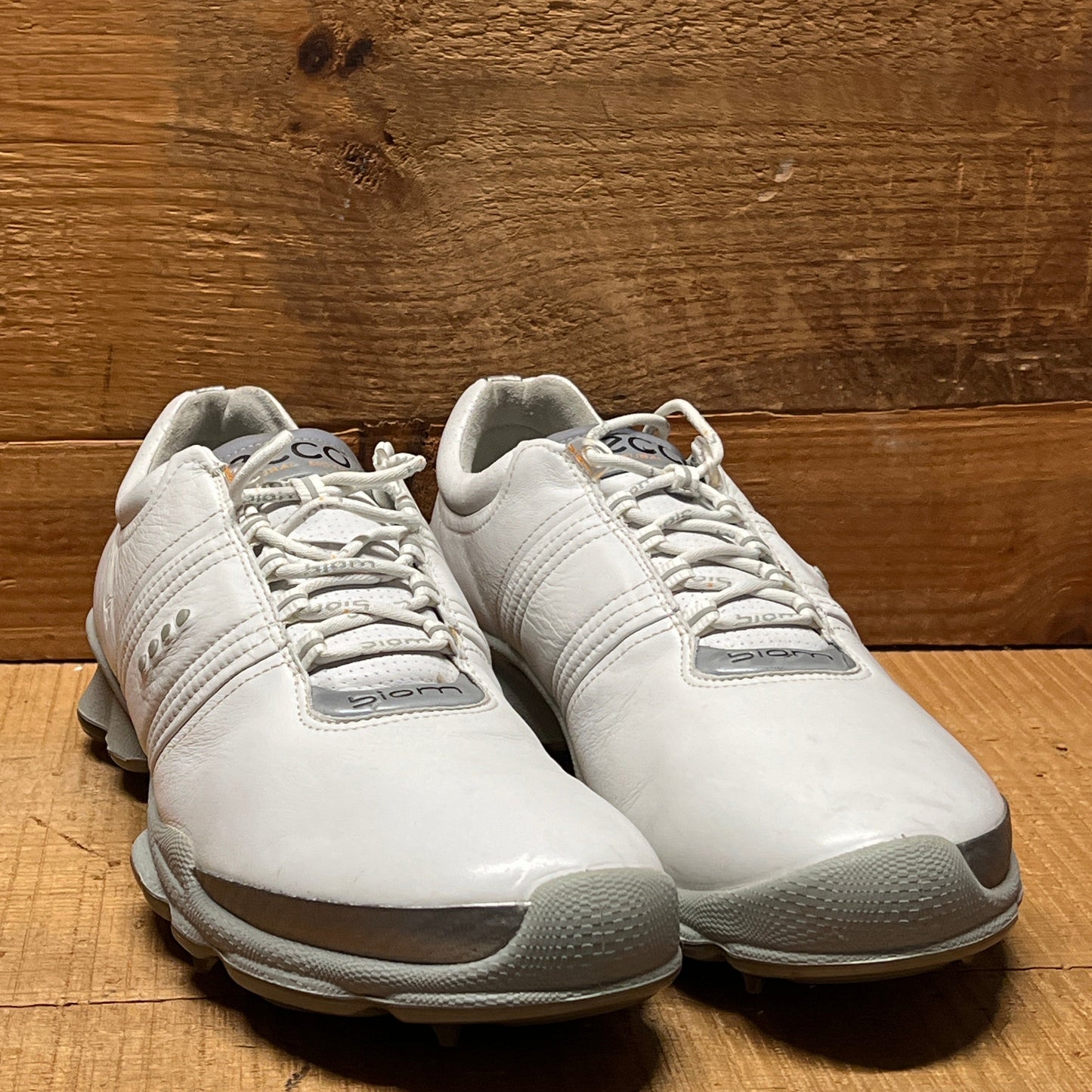 Men’s Ecco Biom Cleated Golf Shoe  46EU •White/Grey• Hydromax Yak Leather