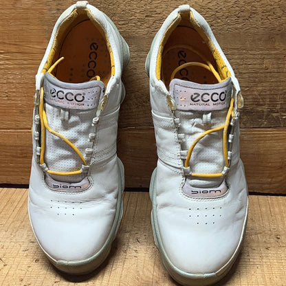 Men’s Ecco Biom Cleated Golf Shoe  44EU •White/Grey/Citron• Hydromax Yak Leather