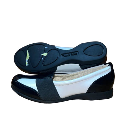 Women’s Taryn Rose - Traveler •Taurus •Elastic-gore Leather Slip on 6M  White Napa/Black Patent