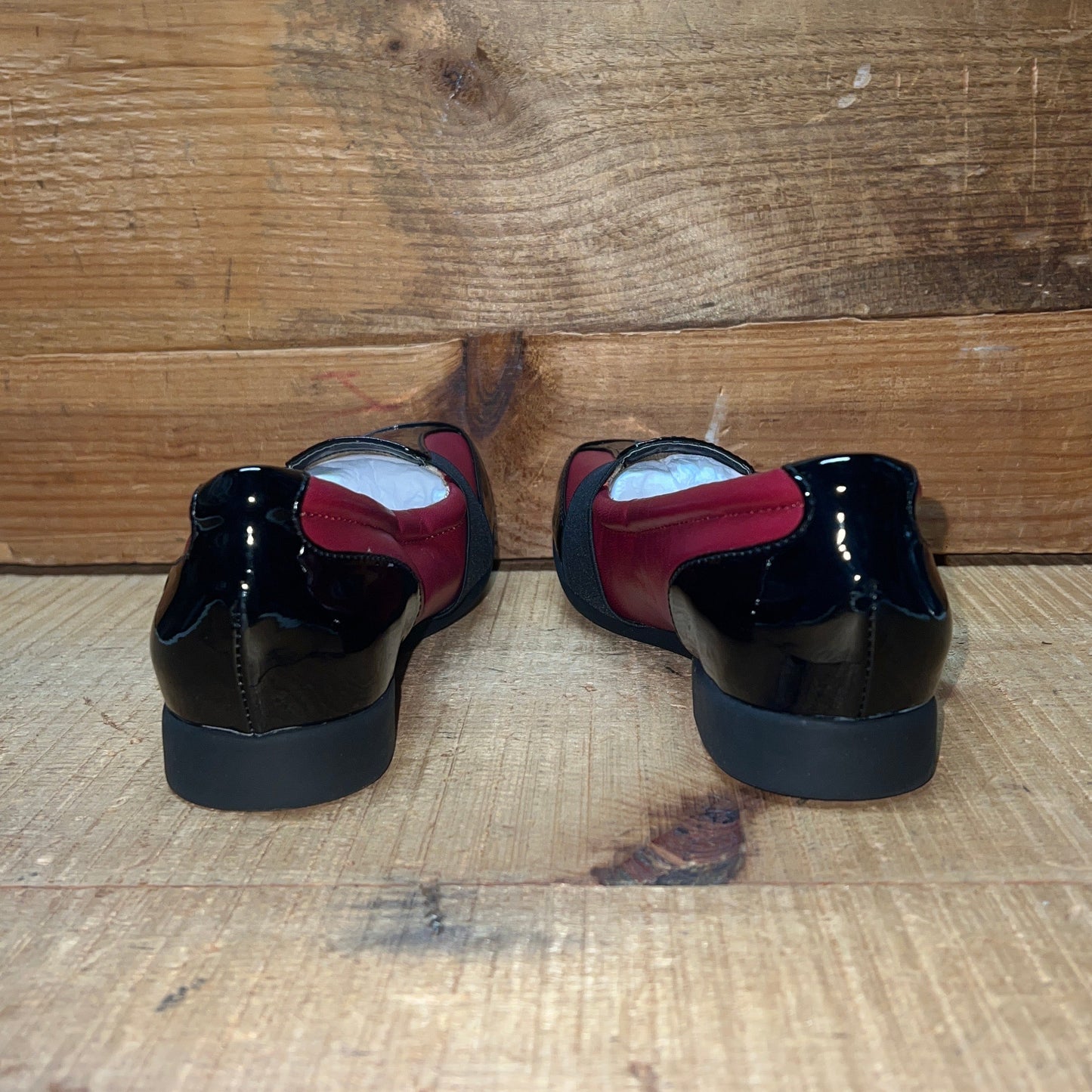 Women’s Taryn Rose - Traveler •Taurus •Leather Elastic-gore Slip on 6M  Red Napa /Black Patent