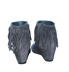 COMFORTIVA Women's •Riverton• Fringed Ankle Boot Grey Suede 8.5M