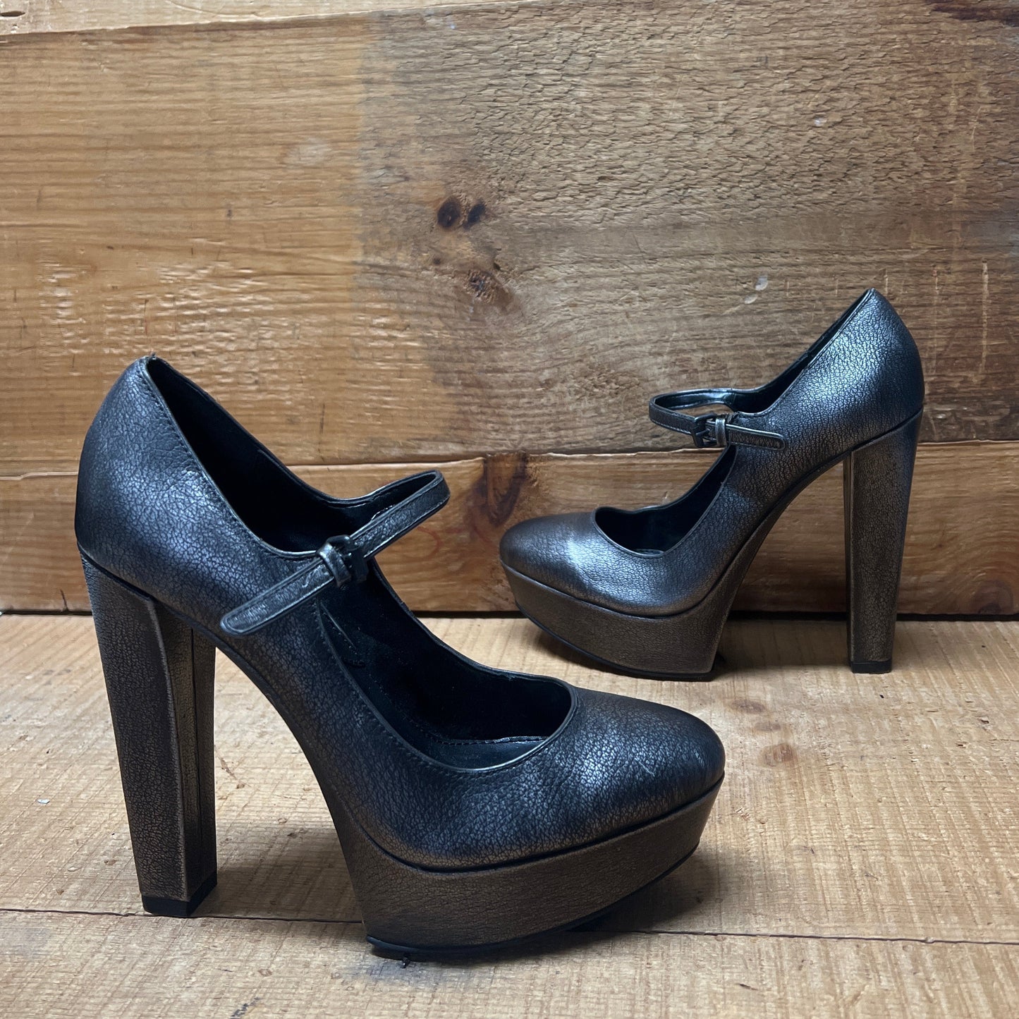 LUXURY REBEL Women's High Heeled Platform Mary-jane 37EU/US6.5-7  Space Grey Leather