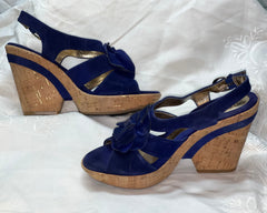 SOFFT Women's •Odell• Blue Suede Cork Platform Sandal 8M