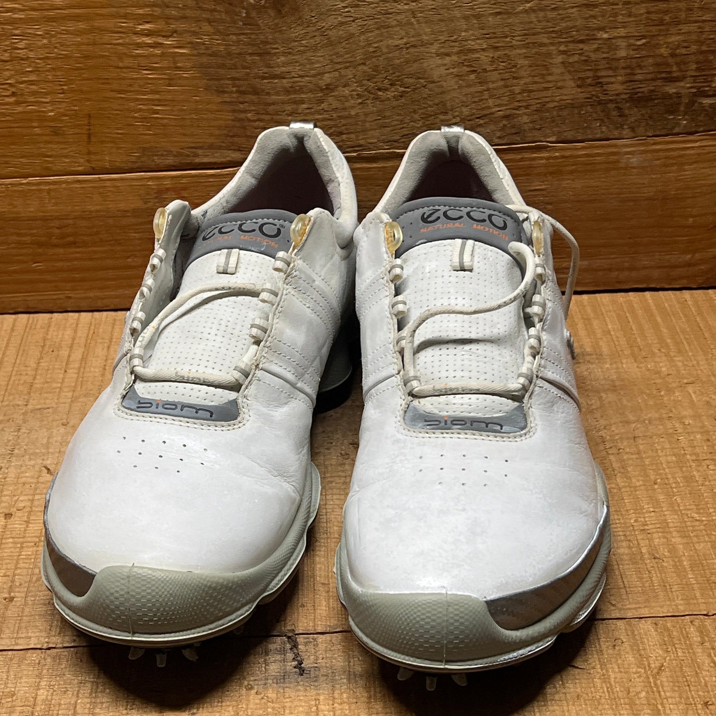 Men’s Ecco Biom Cleated Golf Shoe  44EU •White/Grey• Hydromax Yak Leather