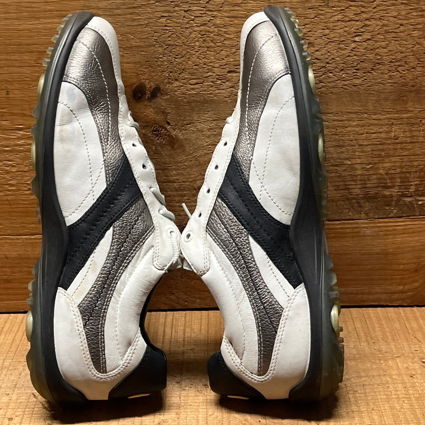 Men’s Ecco Hydomax Cleated Golf Shoe • White/Black Leather • Size 46