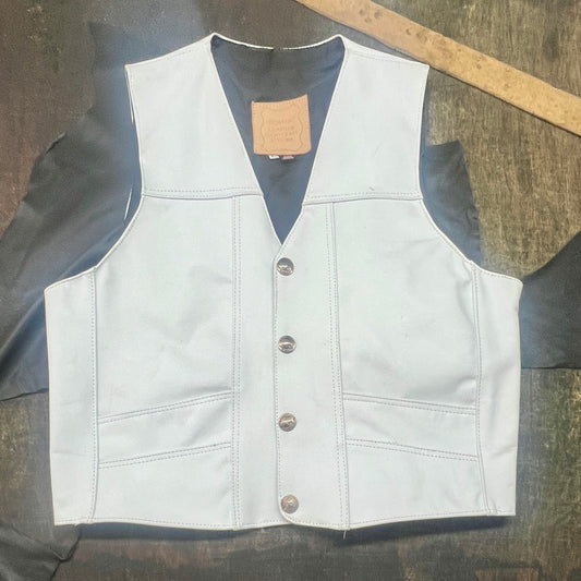 Men’s Bench Made Buffalo Nickel Snap Front Vest Size Large - White Leather - Made in USA