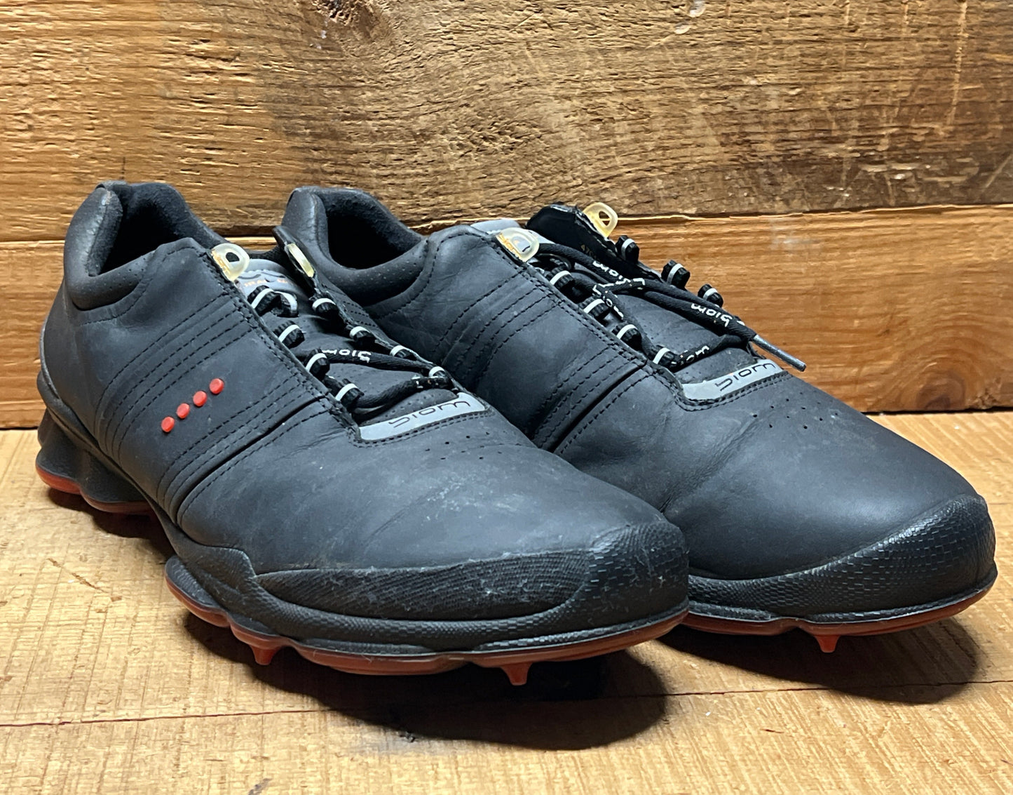 Men’s Ecco Biom Cleated Golf Shoe  47EU • black/red • Hydromax Yak Leather