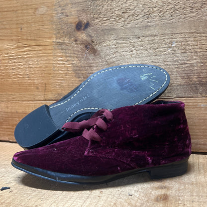 LUXURY REBEL Women's Three Eyelet Velvet Bootie 37 EU/US6.5-7 Dark Berry