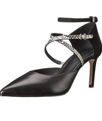 Elie TAHARI Women's Dietrich  Strappy Pointed-toe Pump  - Black/Black-White Leather/Embossed Reptile  40M