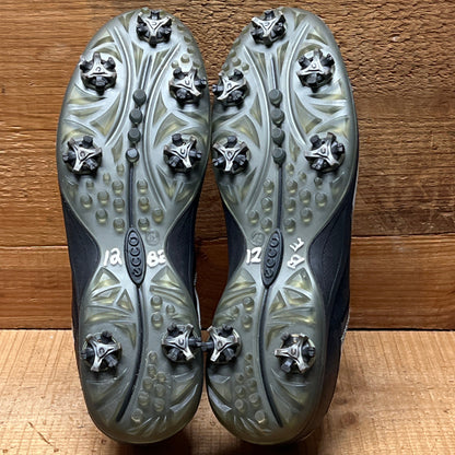 Men’s Ecco Hydomax Cleated Golf Shoe • White/Black ydromax Leather • Size 46