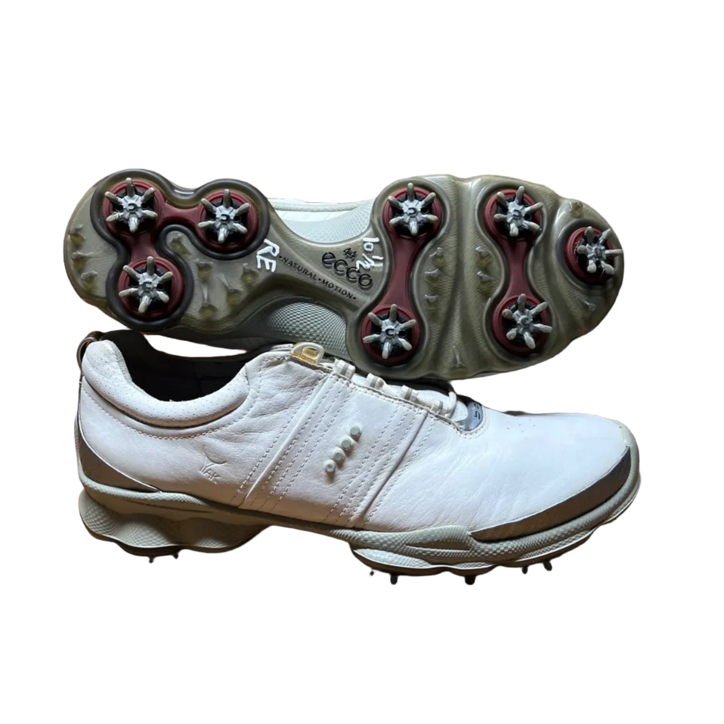 Men’s Ecco Biom Cleated Golf Shoe  44EU •White/Grey• Hydromax Yak Leather