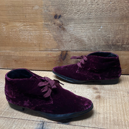 LUXURY REBEL Women's Three Eyelet Velvet Bootie 37 EU/US6.5-7 Dark Berry