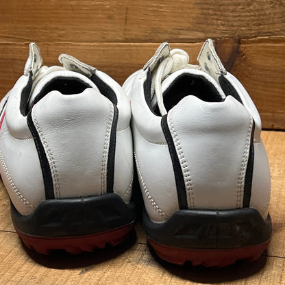 Men’s Ecco Hydomax Cleated Golf Shoe •White/Black/Red Hjydromax Leather • Size 46
