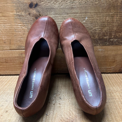 UNITED NUDE Women's Abstract Rustic Wood Platform High Heel 39 Brown Leather