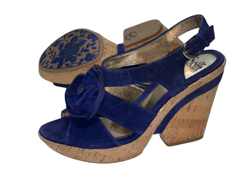 SOFFT Women's •Odell• Blue Suede Cork Platform Sandal 8M