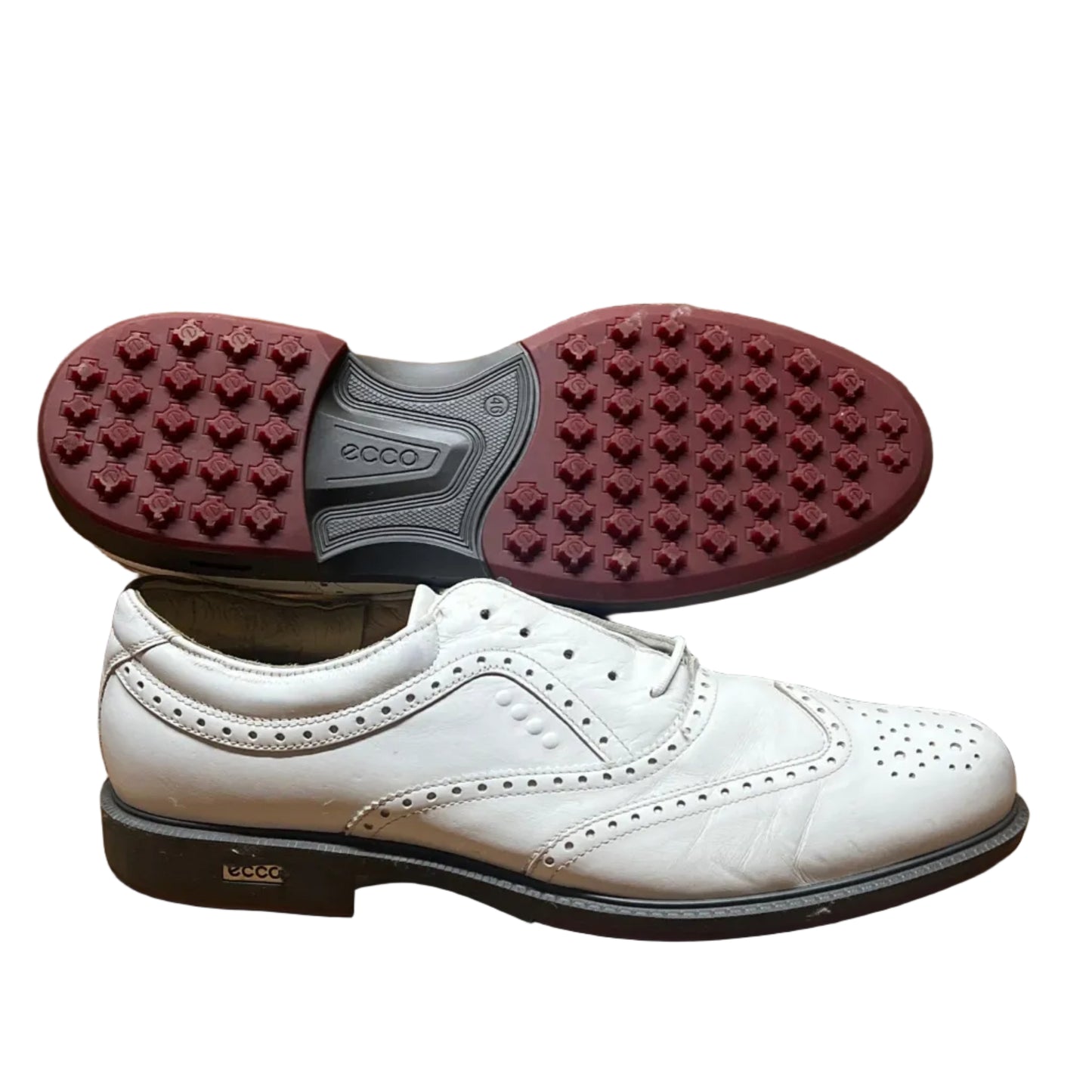 Men’s Ecco Wingtip Cleat-less Golf Shoe 46EU • White Hydromax Leather