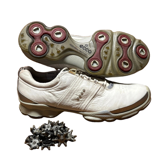 Men’s Ecco Biom Cleated Golf Shoe  43EU •White/Grey• Hydromax Yak Leather