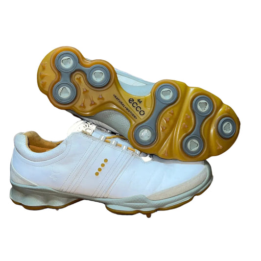 Men’s Ecco Biom Cleated Golf Shoe  44EU •White/Grey/Citron• Hydromax Yak Leather