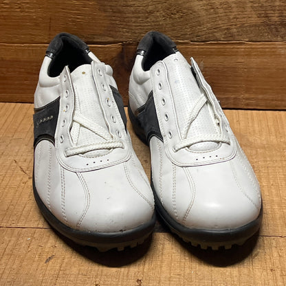 Men’s Ecco Hydomax Cleated Golf Shoe •White/Black/BronzeLeather • Size 45