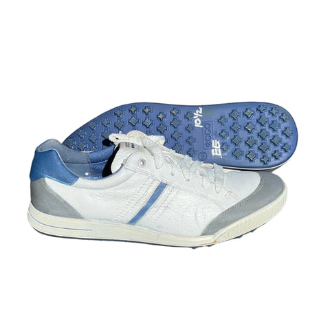 Men’s Ecco Street Premier Cleat-less Golf Shoe 44EU •White/Blue• Hydromax  Leather