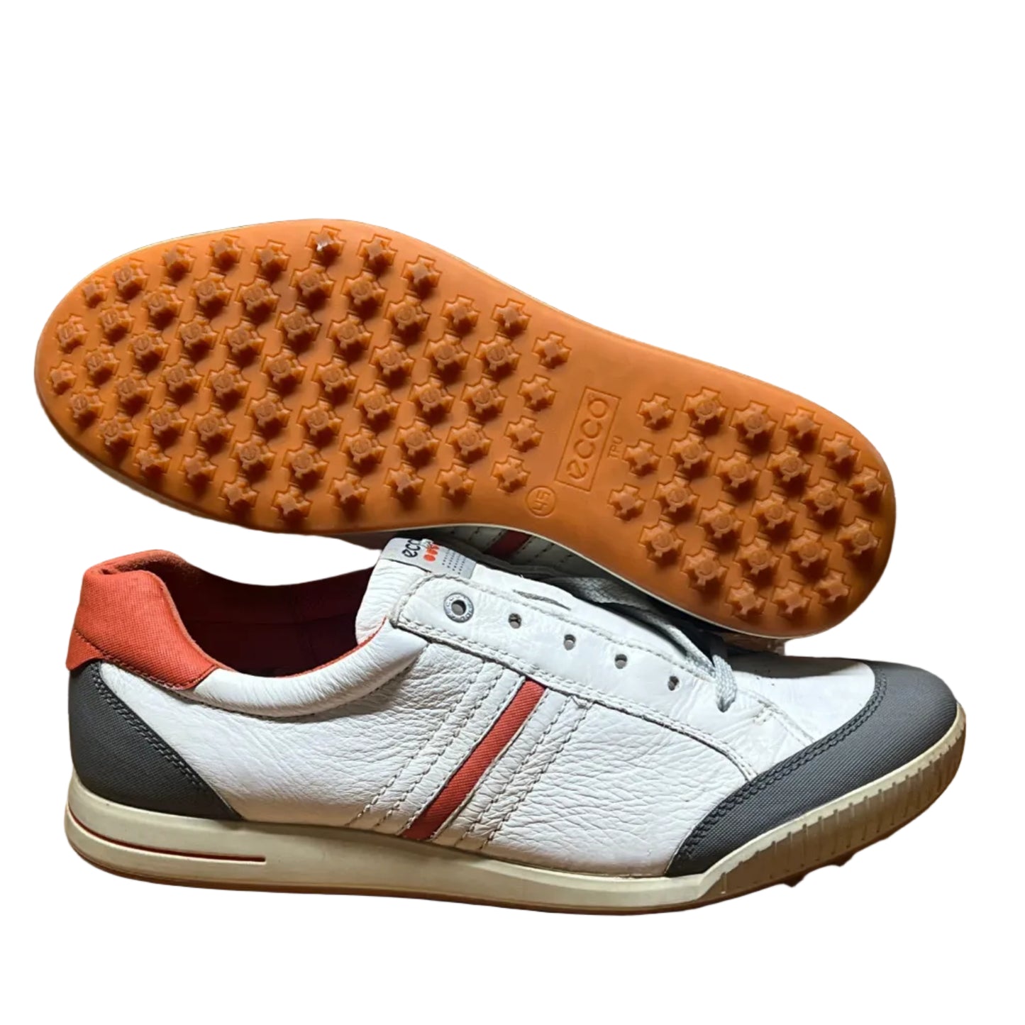 Men’s Ecco  Premier Cleat-less Golf Shoe 45EU •White/ Grey/Fanta• Hydromax  Leather