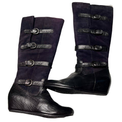 Crown Vintage •Clover• Leather Hidden Wedge Boot -Expandable Wide Shaft 7M Black Leather