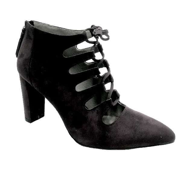 ADRIENNE VITTADINI Women's •Neano• Black Kid Suede Lace-up Bootie 6M