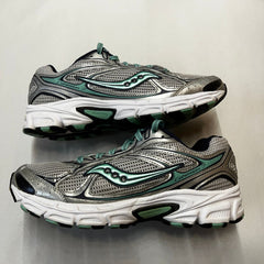 Saucony Womens Grid Cohesion 7 -Silver/Navy/Green- Running Shoe Size 8M Preowned Athletic