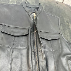 George Dyer Leather Men's Zipper Front Collar Black Leather Club Vest #75