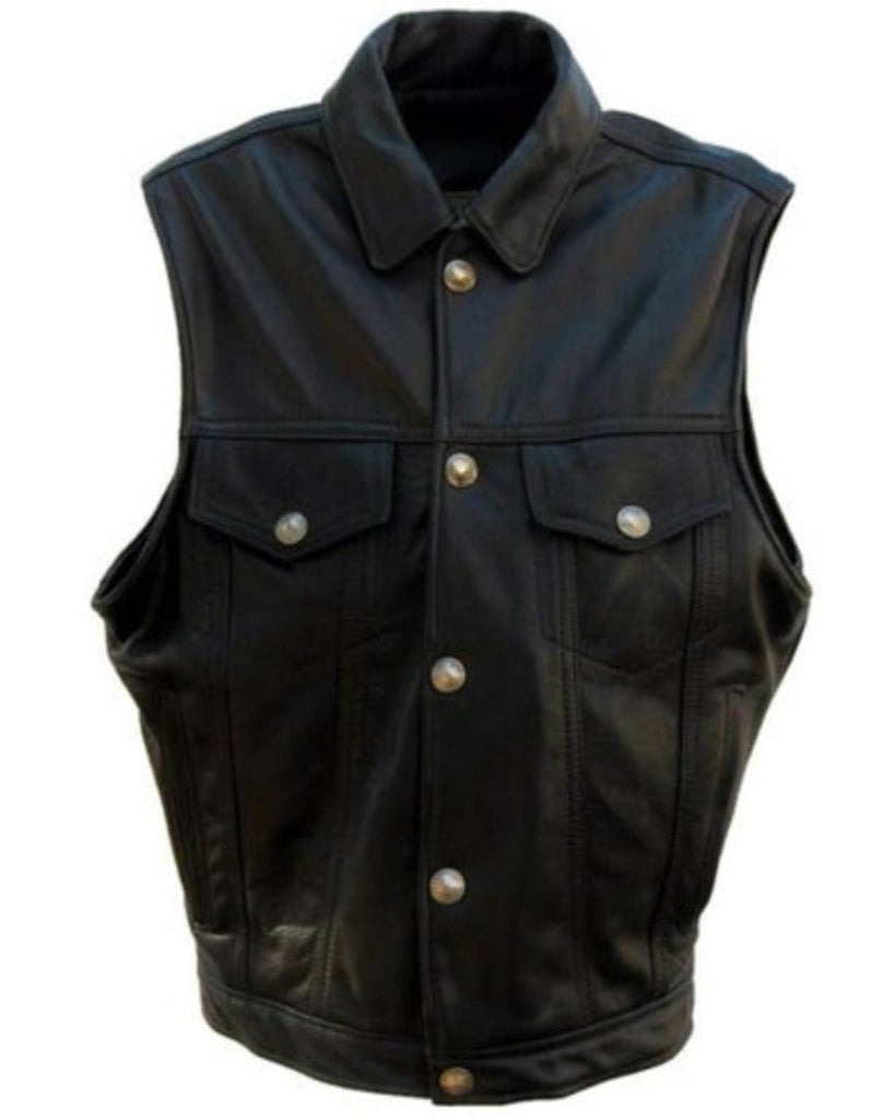 George Dyer Leather Men's •Levi• Black Leather Vest with Collar