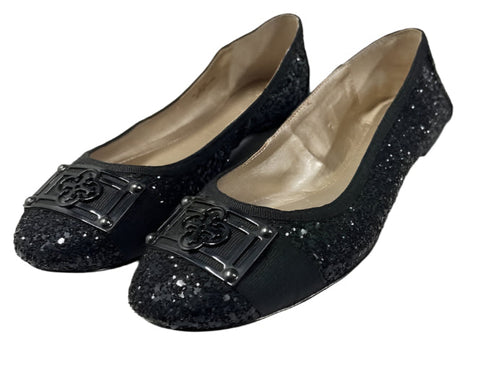 ISOLA  Black Sparkle and Glitter Buckled Ballet Flats 7.5M