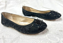 ISOLA  Black Sparkle and Glitter Buckled Ballet Flats 7.5M