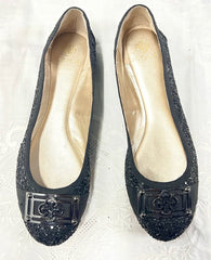 ISOLA  Black Sparkle and Glitter Buckled Ballet Flats 7.5M