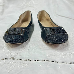 ISOLA  Black Sparkle and Glitter Buckled Ballet Flats 7.5M