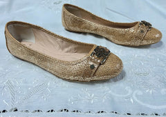 ISOLA Gold Leather Sparkle and Glitter Buckled Ballet Flats 9.5M