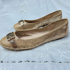 ISOLA Gold Leather Sparkle and Glitter Buckled Ballet Flats 9.5M