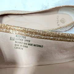 ISOLA Gold Leather Sparkle and Glitter Buckled Ballet Flats 9.5M