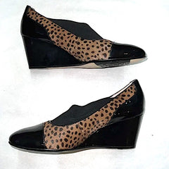 Women’s Taryn Rose Wedge Slip-on 6M Black Patent/Leopard Pony Fur